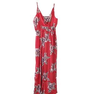 Indulge Floral Sleeveless Romper Large Juniors Red, Striped, Faux Wrap Surplice